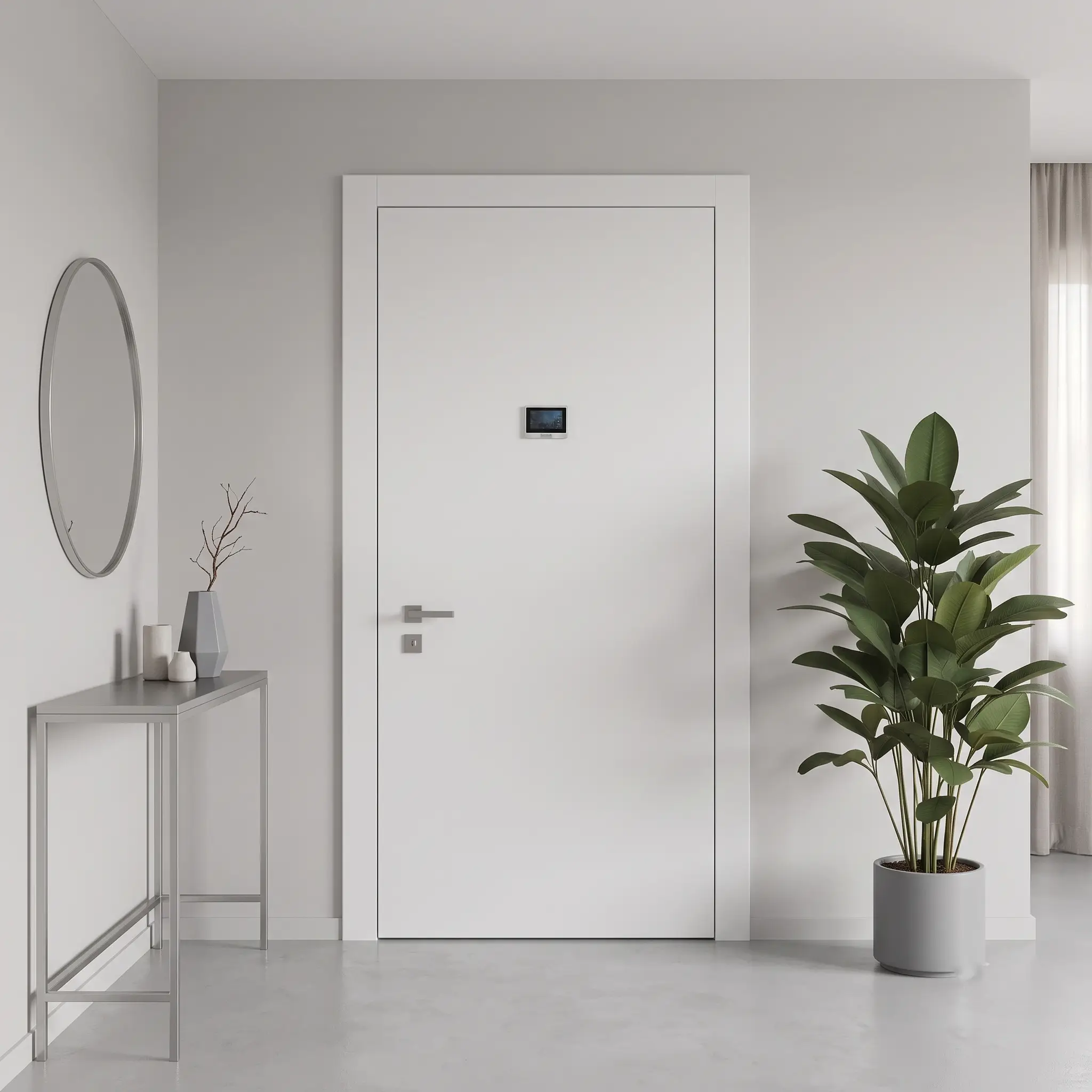 Porta d'ingresso con pannello bianco liscio, rivestimento neutro